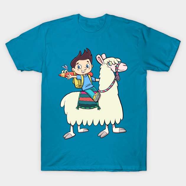 boy student riding a llama T-Shirt by duxpavlic